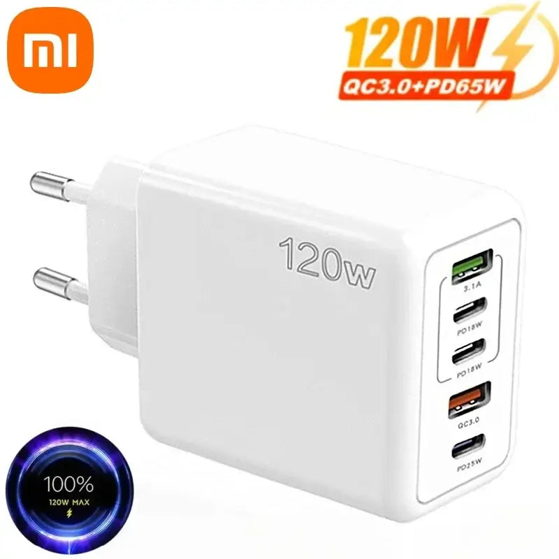 Xiaomi 120W Schnellladeadapter für Telefone mit mehreren 5 Anschlüssen, USB C, PD-Schnittstelle, Schnellladeadapter für iPhone, Xiaomi, Samsung