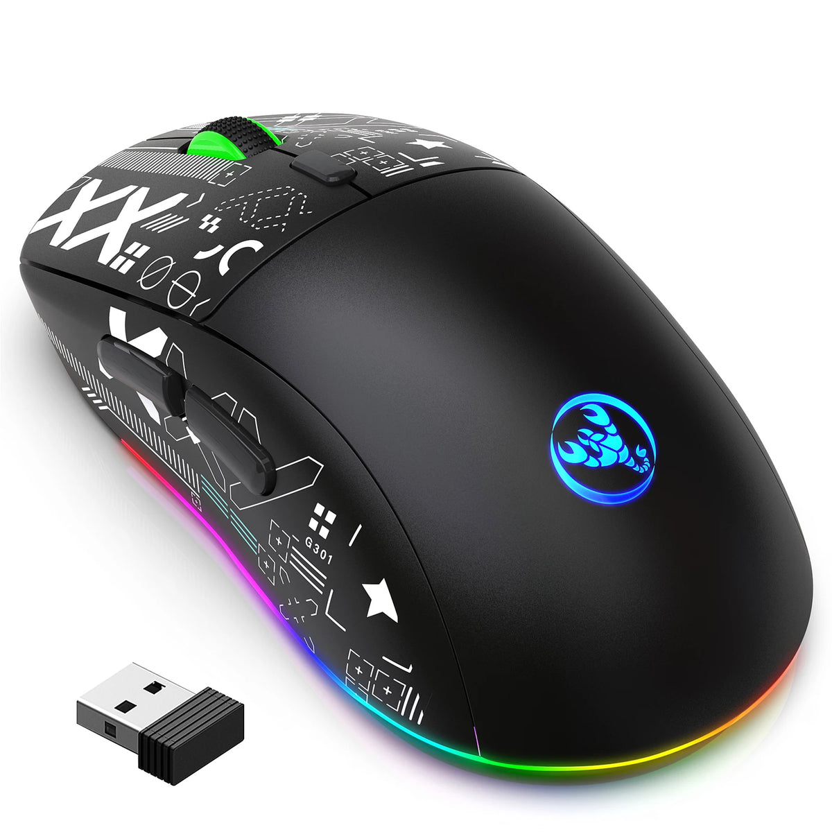 hxsj T90 2.4G Wireless Mechanical Mouse RGB Gaming Mouse Ergonomic 10 Million Keystroke 3600DPI Mouse 11 RGB Lighting Modes Mice