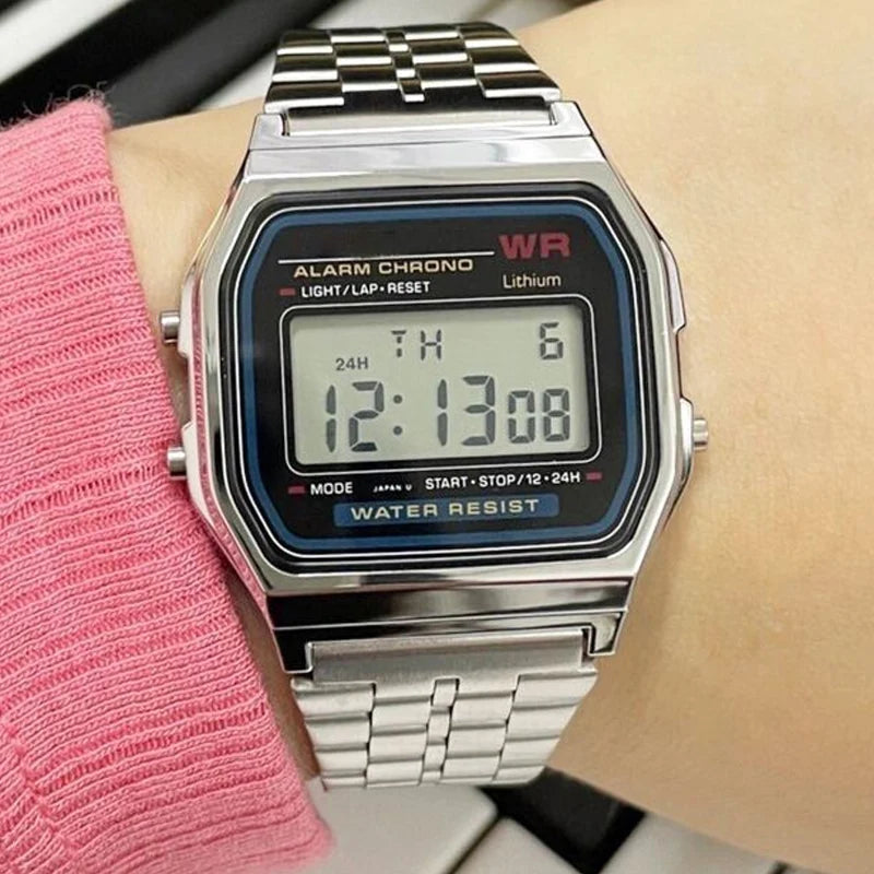 Luxury F91W Band Watch Retro Digital Stainless Steel Sports Military Watches Waterproof Men Women Electronic Wristwatch Clock