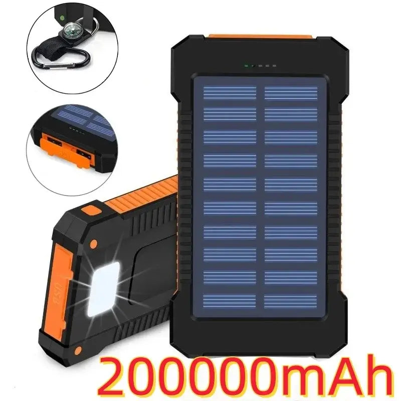 Banco de energía solar portátil de 200000 mAh, batería externa de carga rápida, banco de energía impermeable con linterna SOS, banco de energía para Xiaomi