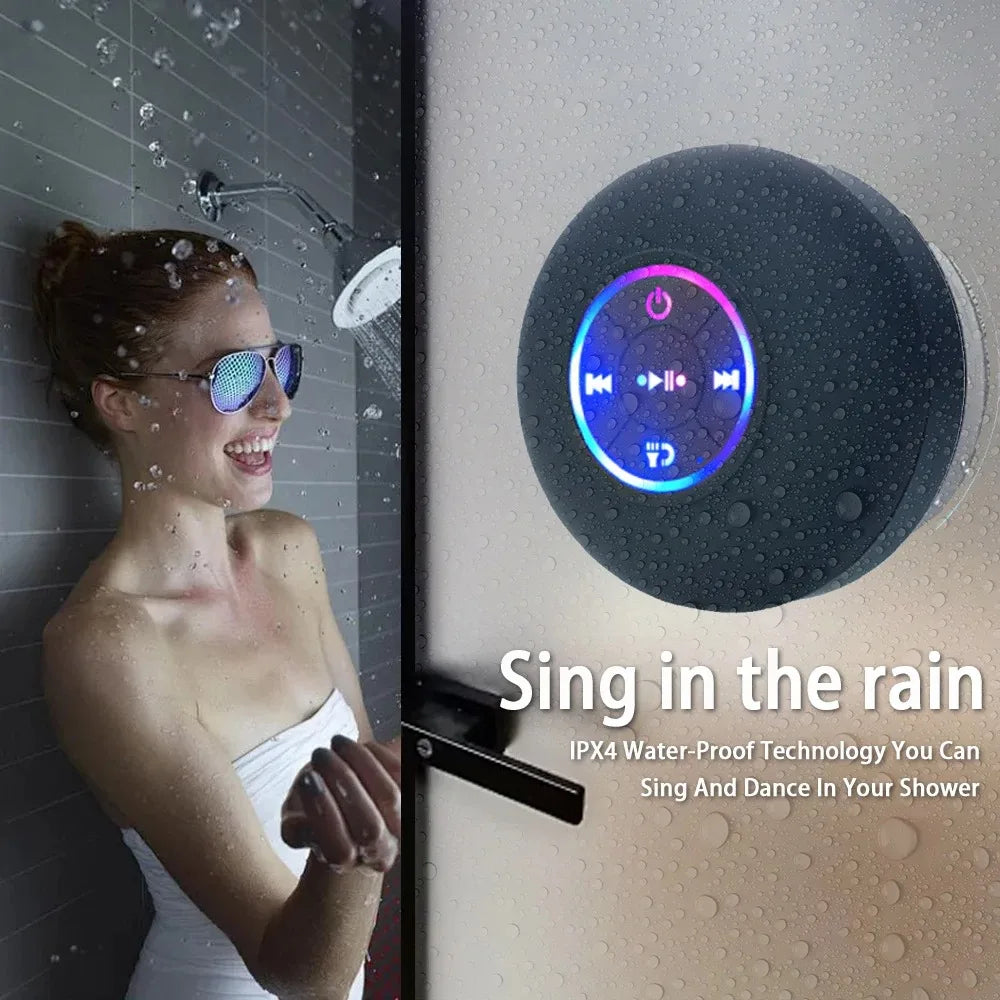 Altavoz portátil de pared con luces LED, resistente al agua IPX4, con Bluetooth y gran ventosa para baño y exterior