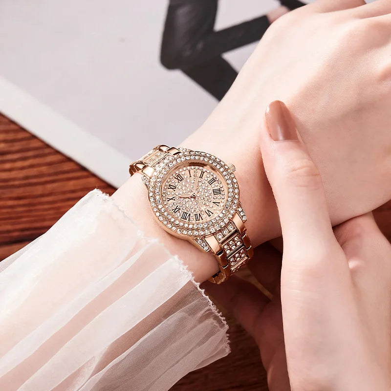 Casual Elegant All-Star Women's Quartz Watch Shiny Fine Zircon Mechanical Lady Wristwatches Fashion Folding Watches Buckle Watch