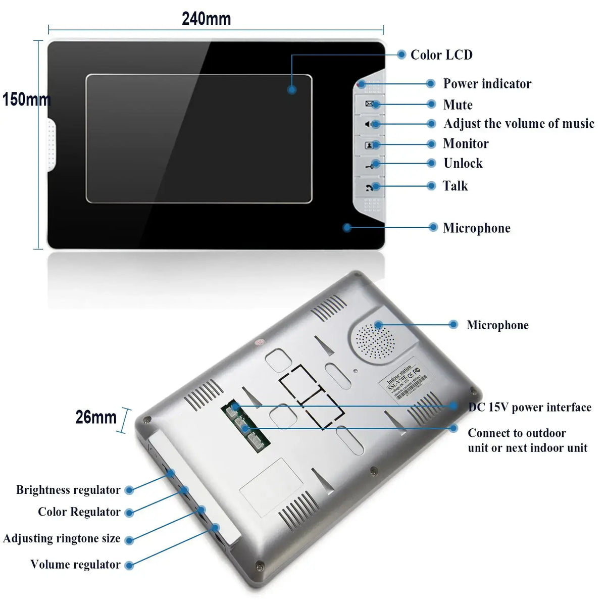 SmartYIBA  Wired 7"Inch Monitor Video Doorbell Door Phone Video Intercom Security Night Vision 1 Camera 1~2 Monitor System