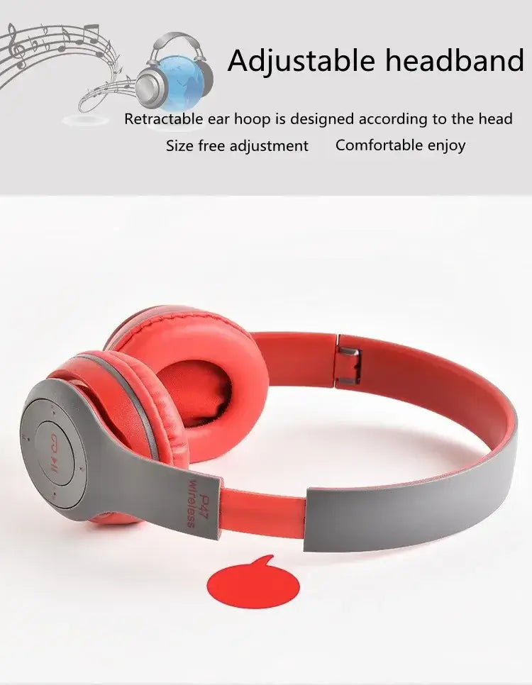 Adjustable red and gray Bluetooth headphone with retractable ear hoop for comfortable fit and enhanced listening experience.