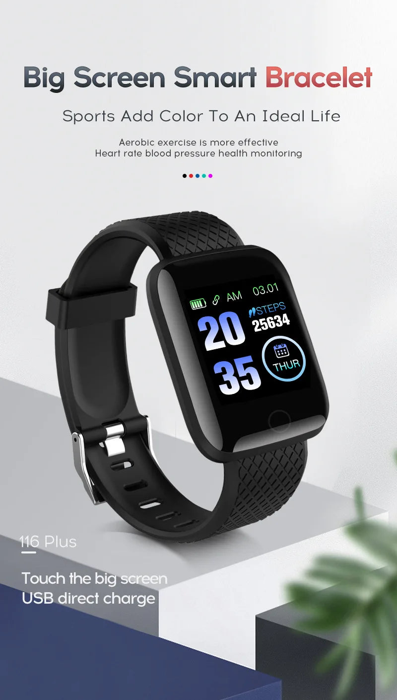 Neu 116plus Smartwatch Männer Blutdruck Frauen Herz Rate Fitness Tracker Armband Sport Smart Uhr Mädchen Kinder Für IOS Android