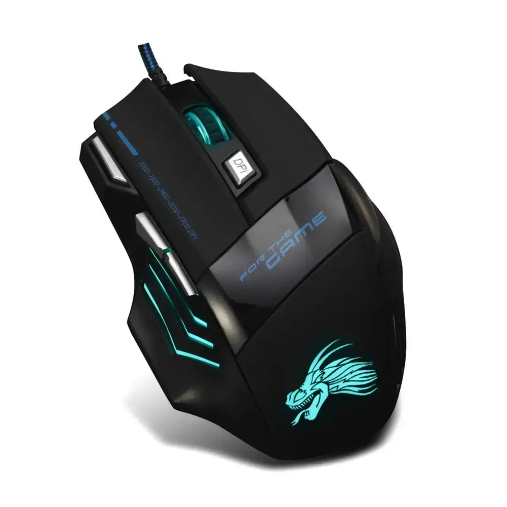 Wired Gaming Mouse 7-Color Backlight 5500 DPI Adjustable Black Wired Optical Computer Gaming Mice for PC Gamer Computer Desktop