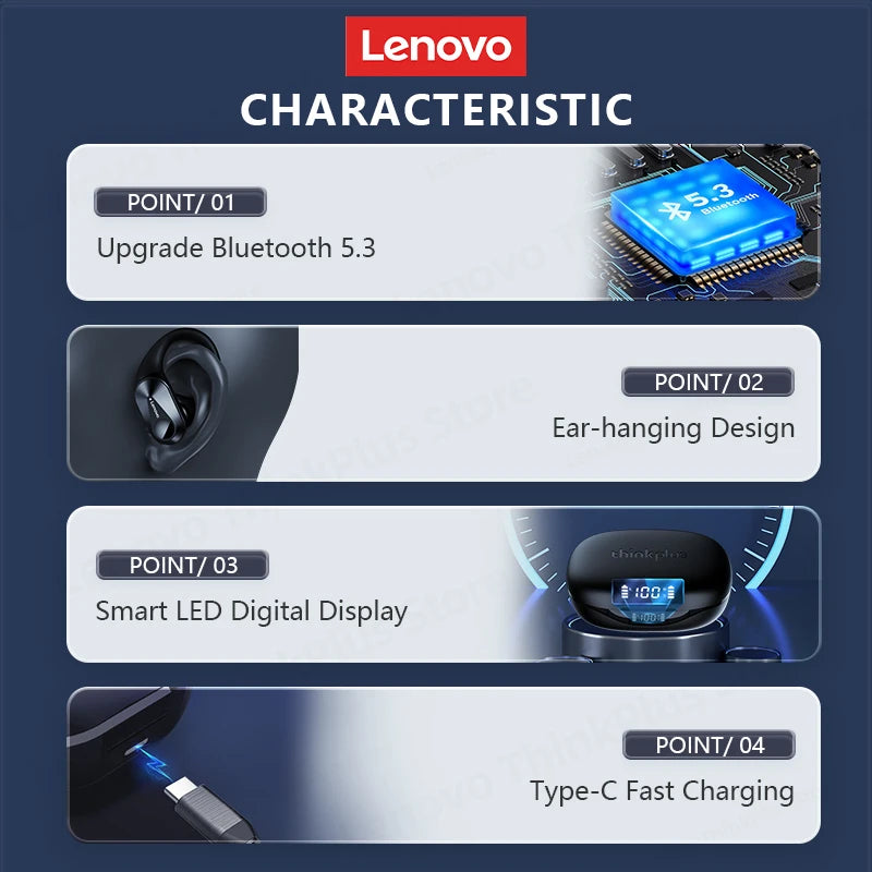 Auriculares originales Lenovo LP75 Choice TWS Bluetooth 5.3 Auriculares inalámbricos con pantalla digital LED y reducción de ruido Nuevo