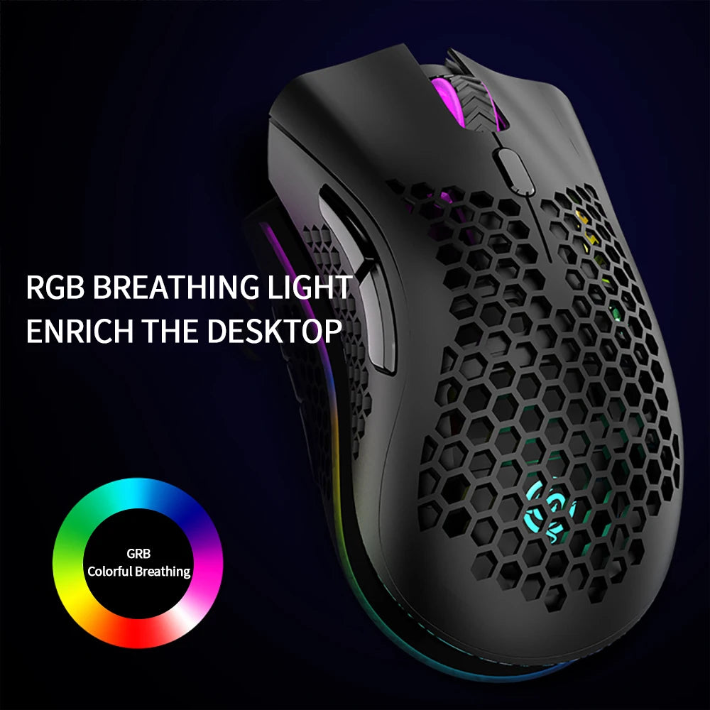 Ratón para juegos recargable BM600 USB 2,4 G, inalámbrico, con luz RGB, ergonómico, para ordenadores de escritorio, portátiles y portátiles