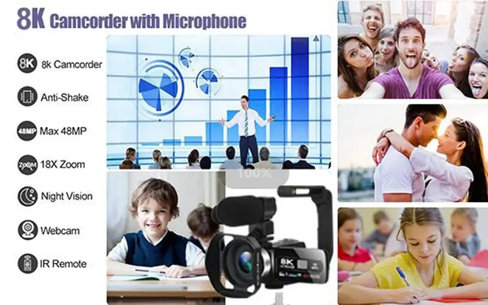 Cámara de vídeo profesional Full HD 8k, videocámara WiFi de 48 MP, zoom digital de 16X, transmisión, enfoque automático