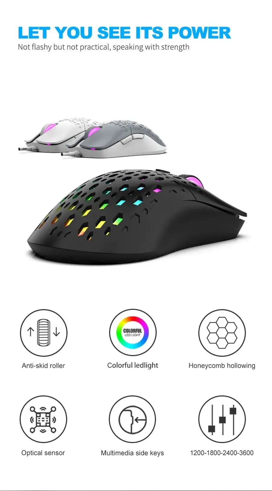 RAIKU G701 Wired 6 Keys Mouse Colorful Lighting Gaming and Office For Microsoft Windows and Apple IOS System