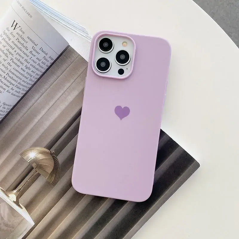 Lovely Love Candy Color Silicone Soft Case For iPhone 15 14 13 12 11 Pro XS Max X XR SE 3 7 8 6S 6 Plus Matte TPU Back Cover