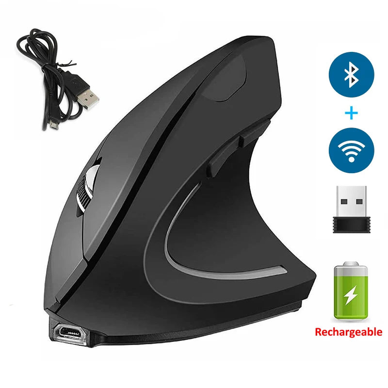 Ratón ergonómico vertical para juegos, inalámbrico, recargable, óptico, 2,4 G, para ordenador, portátil, de escritorio, USB