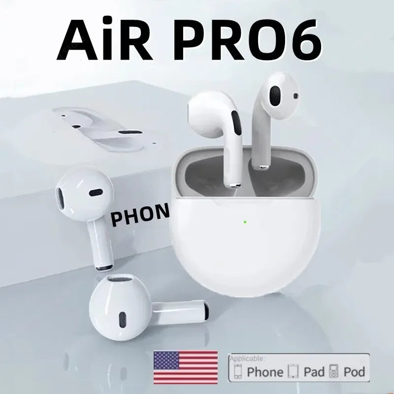 Original Air Pro 6 TWS Drahtlose Kopfhörer Fone Bluetooth Kopfhörer Mic Pods InEar Earpods Pro6 Ohrhörer sport Headset Für Xiaomi