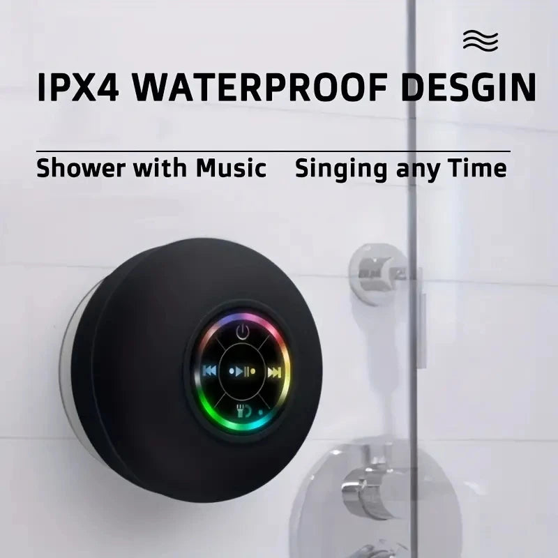 Bluetooth speaker, portable and waterproof with suction cup, compact bathroom speaker