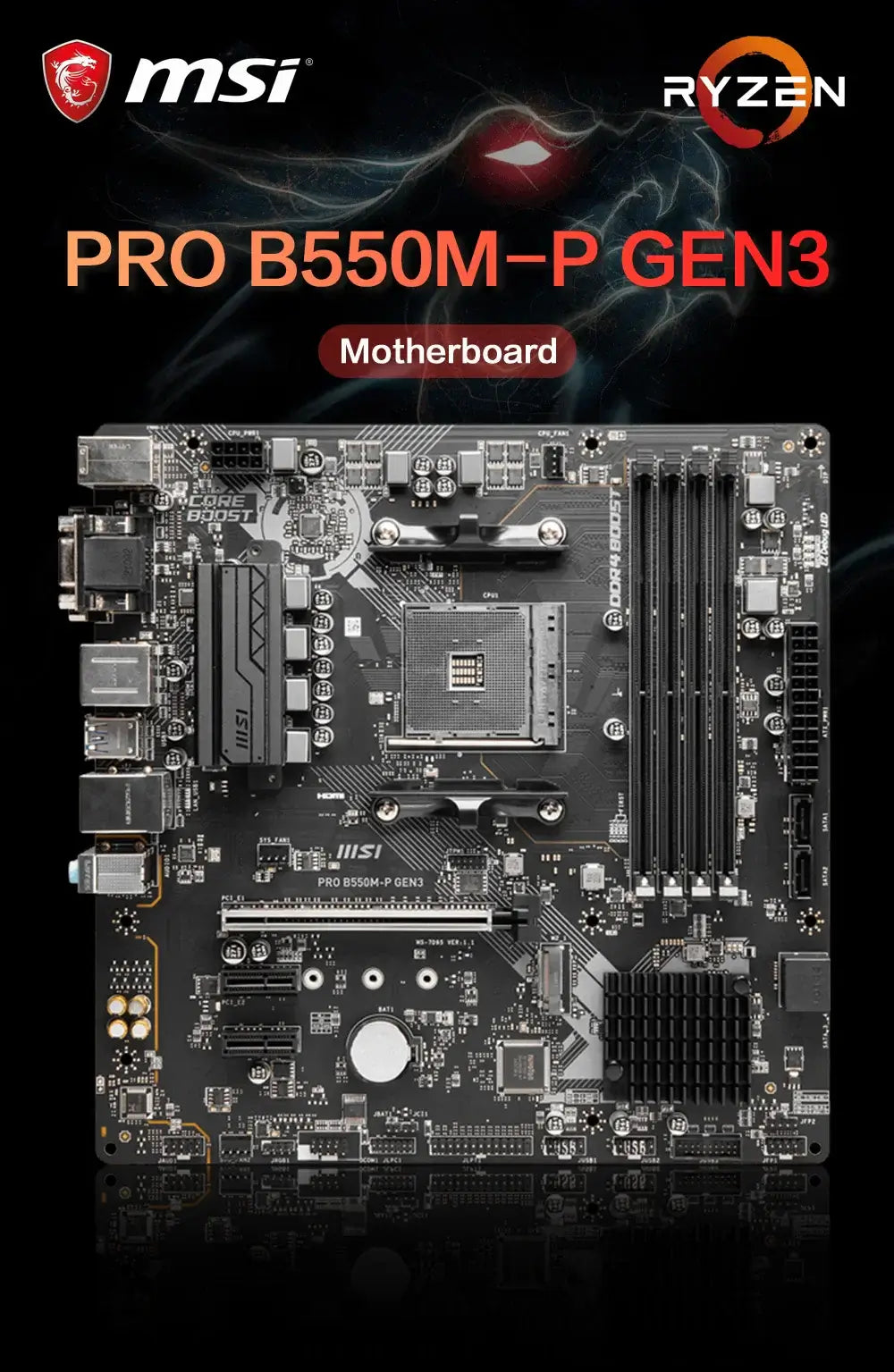 Placa base para juegos AMD MSI PRO B550M-P GEN3 AM4 DDR4 M.2 compatible con CPU Ryzen R3 R5 R7 Placa base para computadora de escritorio de las series 5000 y 3000