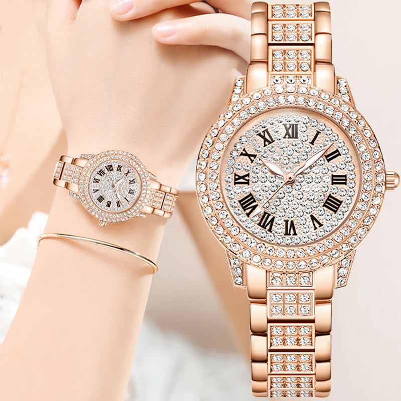 Casual Elegant All-Star Women's Quartz Watch Shiny Fine Zircon Mechanical Lady Wristwatches Fashion Folding Watches Buckle Watch