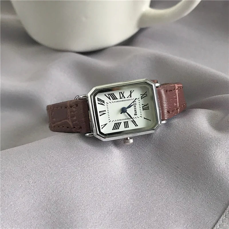 Retro-Uhren, klassisch, lässig, Quarz-Zifferblatt, Lederarmband, rechteckige Uhr, modische Armbanduhren für Frauen