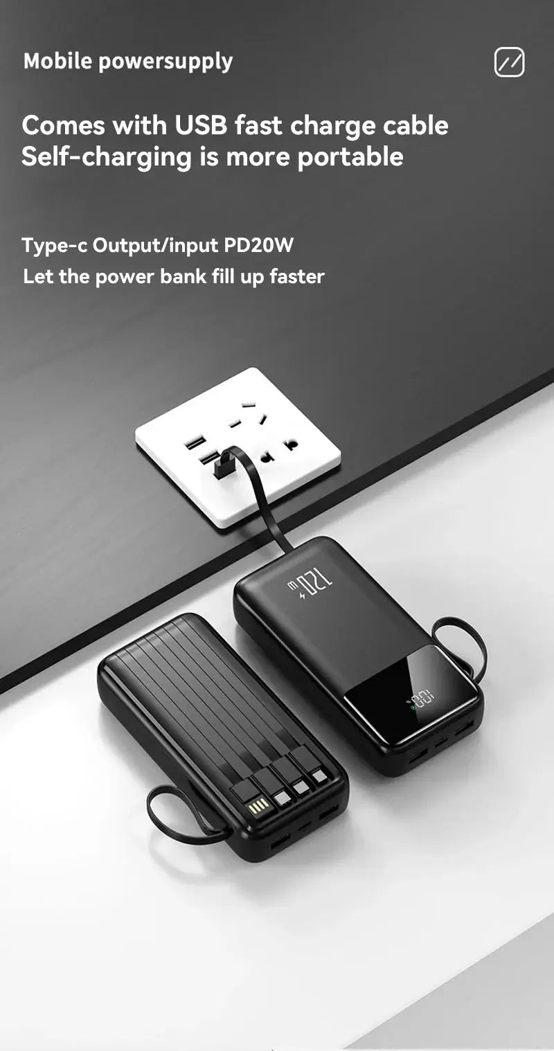 Banco de energía Xiaomi Hot 200000mAh 120W Banco de energía de carga súper rápida Banco de energía móvil portátil con 4 cables para iPhone Samsung HUAWEI