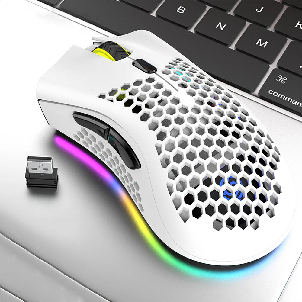 Ratón para juegos recargable BM600 USB 2,4 G, inalámbrico, con luz RGB, ergonómico, para ordenadores de escritorio, portátiles y portátiles