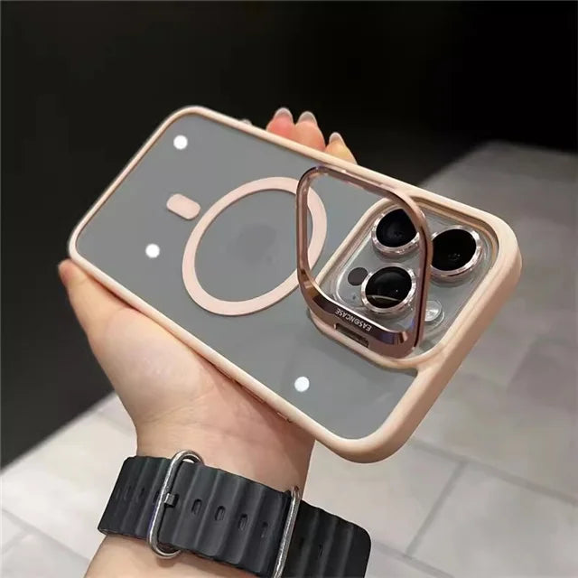 For iPhone 15 Pro Max Luxury Magsafe Magnetic Lens Holder Stand Phone Case For iPhone 12 13 14 15 16 Plus Clean Protective Cover