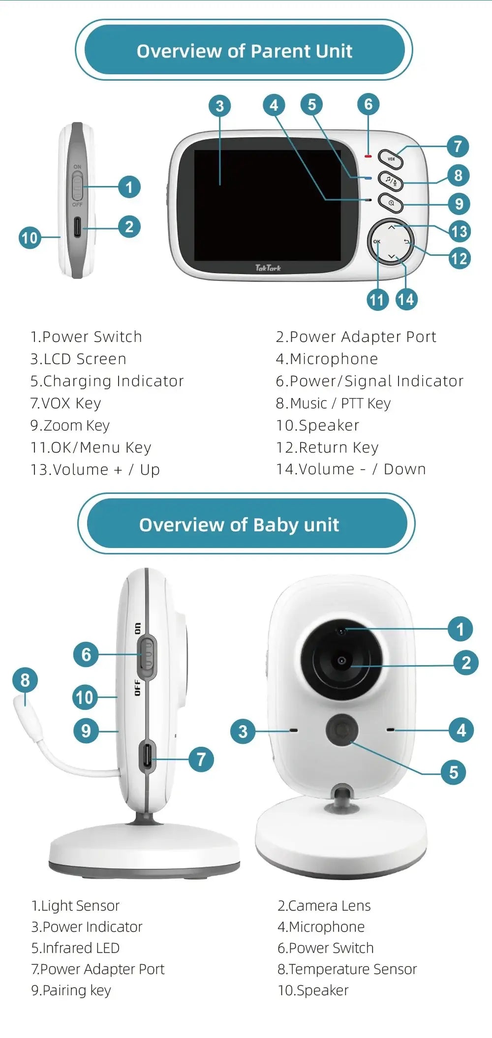 TakTark 3,2 Zoll Wireless Video Baby Monitor Auto Nachtsicht Zwei-Weg Intercom Temperatur Überwachung Überwachung Kamera Nanny