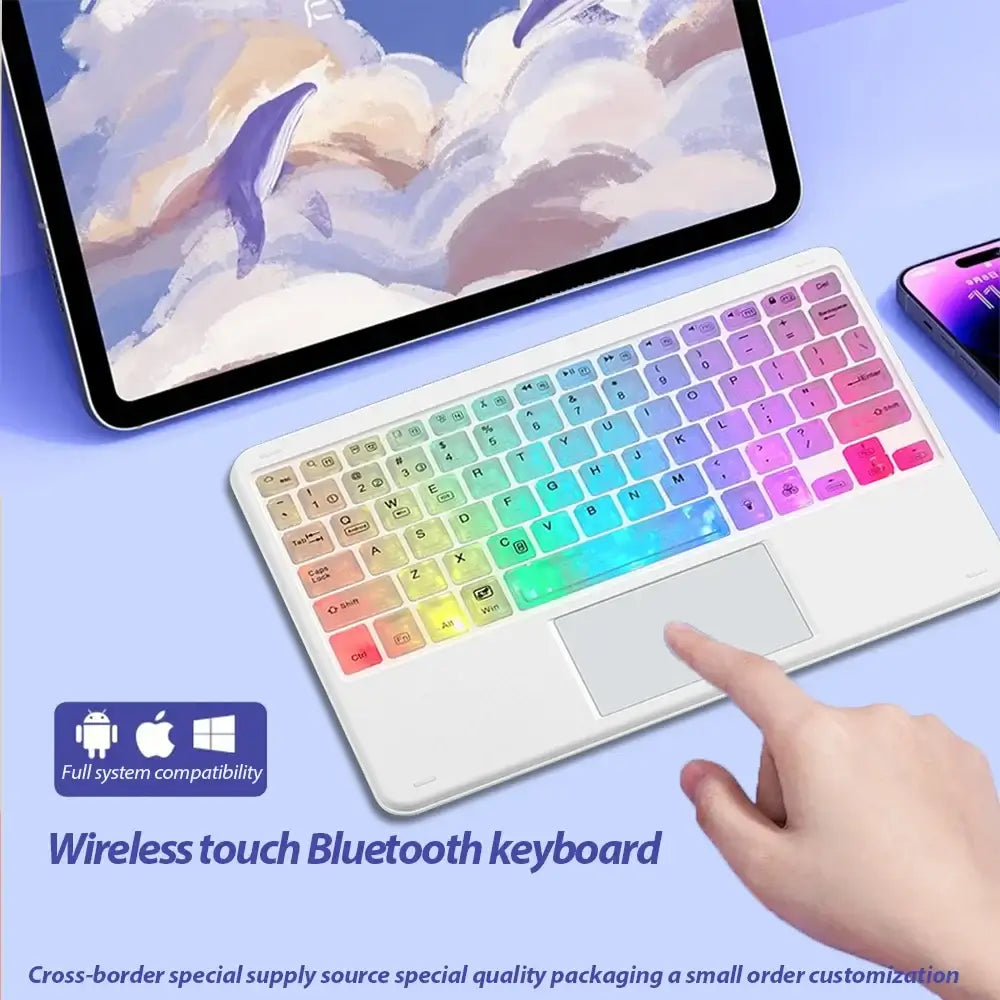 10-Zoll-RGB-Bluetooth-Tastatur mit Hintergrundbeleuchtung, kabellose Mini-Maus für spanische und russische Tastatur, wiederaufladbare RGB-Tastaturmaus mit Hintergrundbeleuchtung