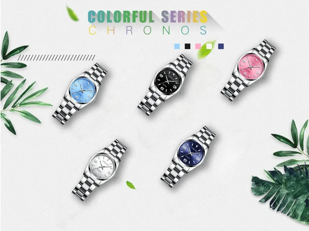 CHENXI Relojes de moda para mujer Reloj de cuarzo de alta calidad Elegante vestido de mujer Relojes de pulsera de acero inoxidable Esfera blanca