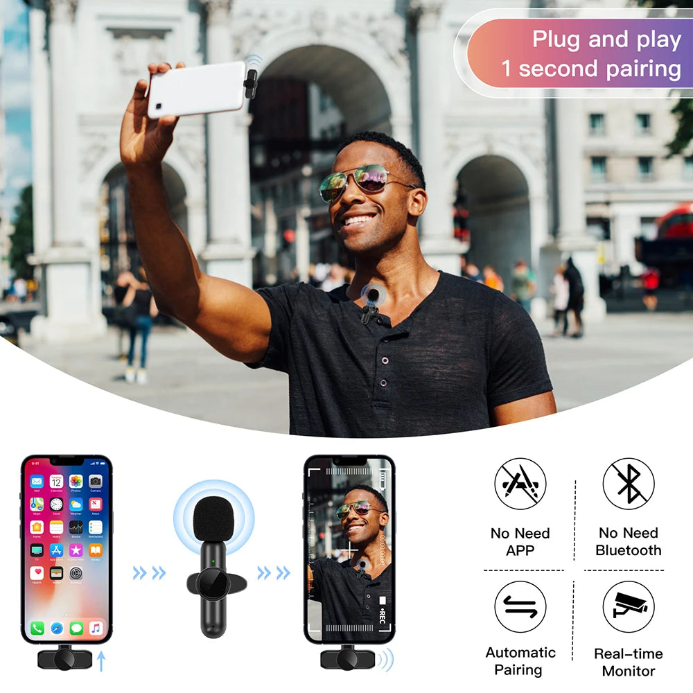 Neues kabelloses Lavalier-Mikrofon mit Geräuschunterdrückung für Audio- und Videoaufnahmen für iPhone/iPad/Android/Xiaomi/Samsung Live Game Mic