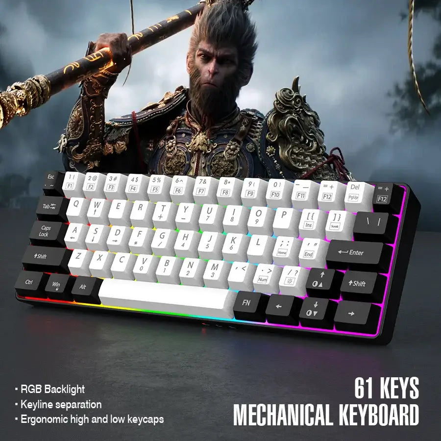 60% wired gaming keyboard, RGB backlight ultra compact mini keyboard, waterproof small compact 61 key keyboard for pc/Mac gamers