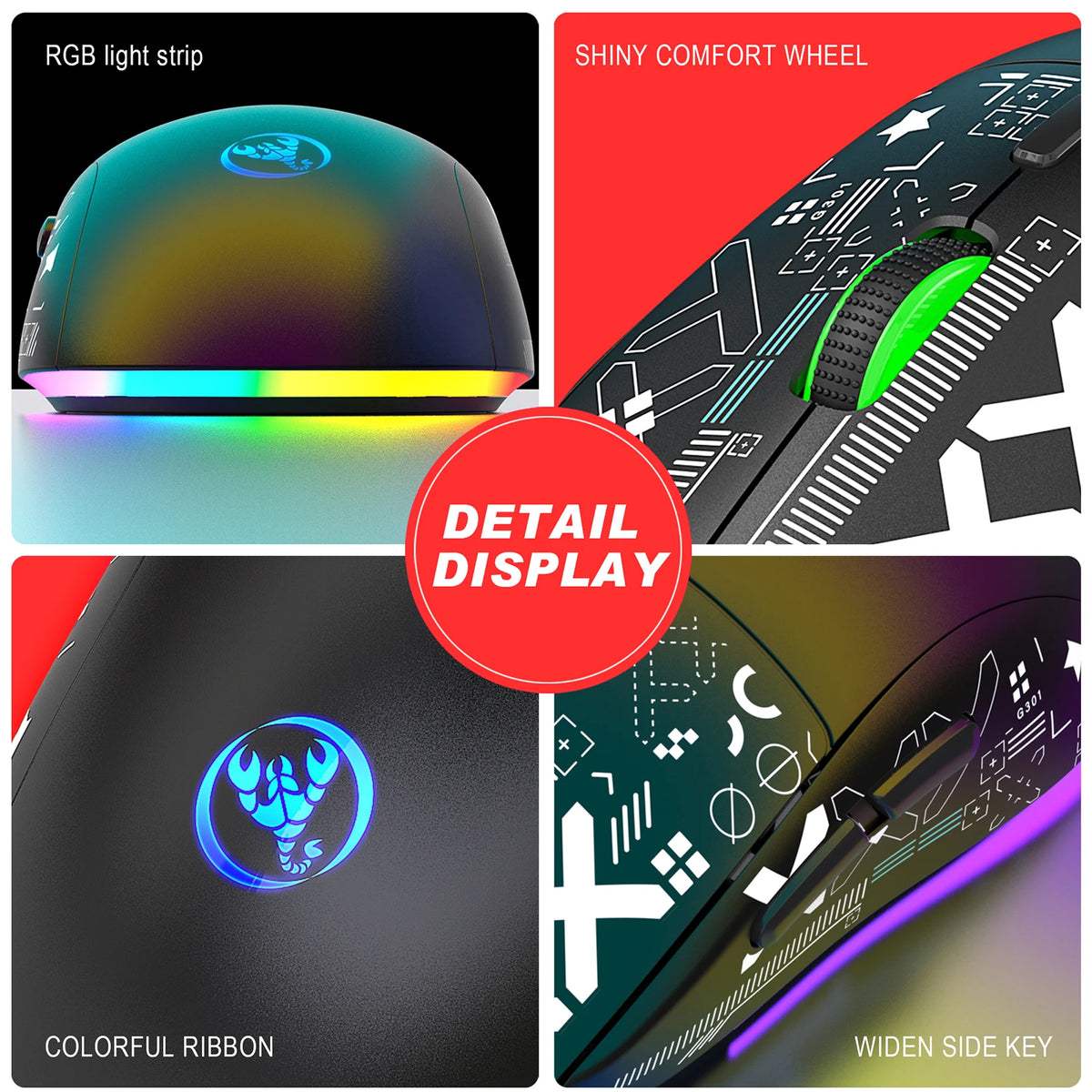 hxsj T90 2.4G Wireless Mechanical Mouse RGB Gaming Mouse Ergonomic 10 Million Keystroke 3600DPI Mouse 11 RGB Lighting Modes Mice