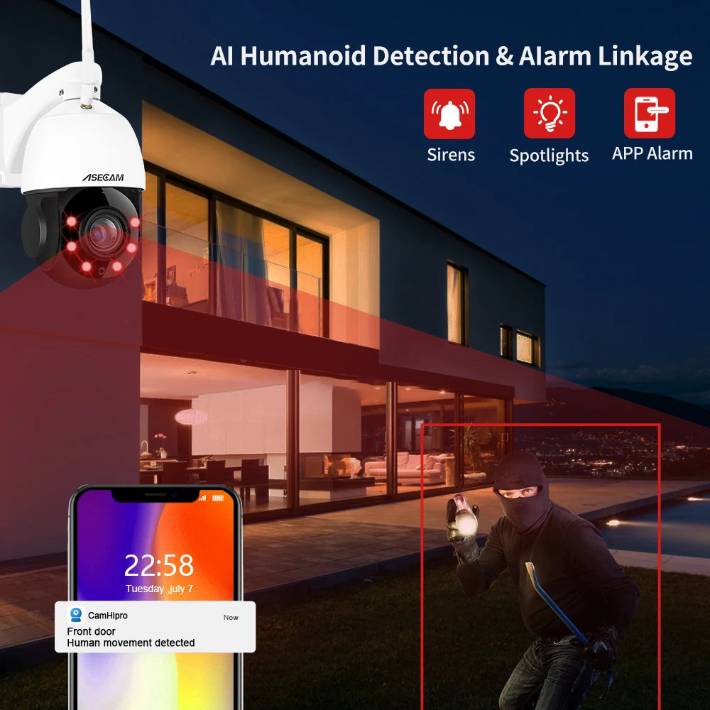 Cámara IP PTZ 4K de 8 MP con wifi y zoom óptico de 30X para exteriores, seguimiento de personas y vehículos con inteligencia artificial, POE, Onvif, CCTV, audio, vigilancia con domo de alta velocidad