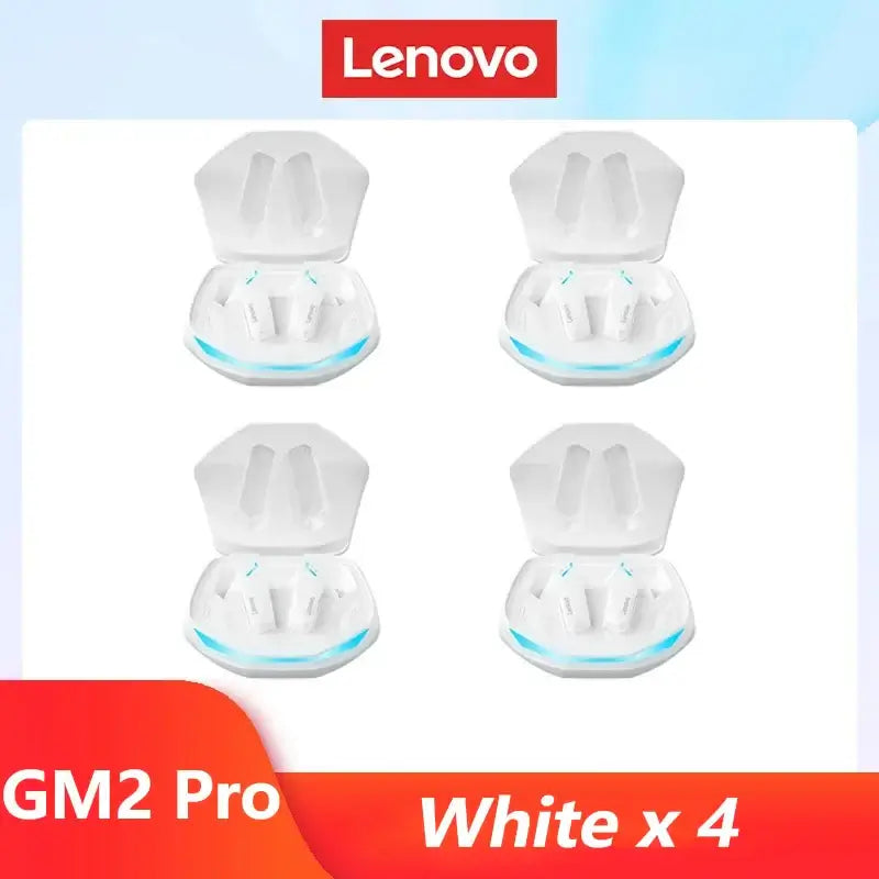 Original Lenovo GM2 Pro earphone charging cases in white, featuring four units for wireless earbuds storage.