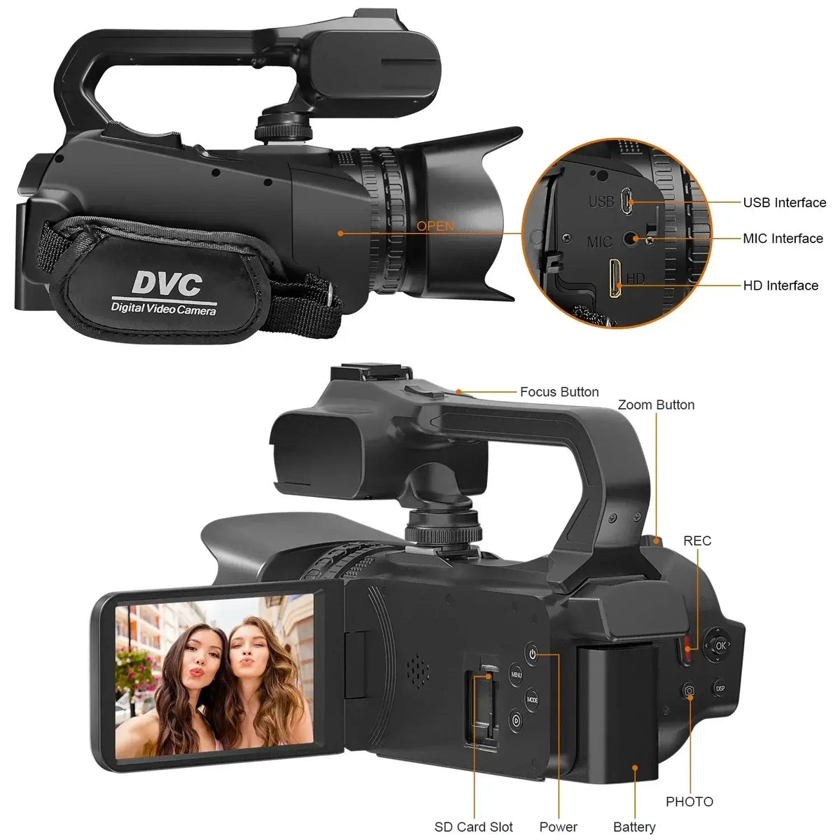 4K Professionelle Videokameras für Fotografie 64MP Ultra HD 18X Digitalzoom Camcorder YouTube Live-Streaming Vlog Recorder