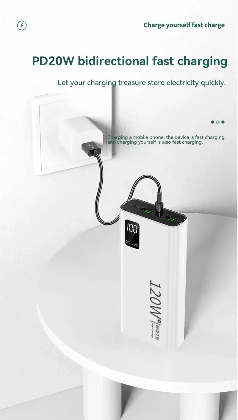 Banco de energía portátil de 120 W, 2024, 50 000 mAh, alta capacidad, carga súper rápida, para iPhone, Huawei, Samsung, batería externa