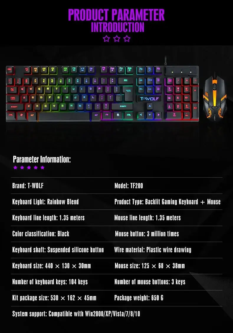 Gaming Keyboard Gamer Keyboard with Backlight USB RGB 104 Rubber Keycaps Wired Ergonomic Russian Keyboard for PC Laptop