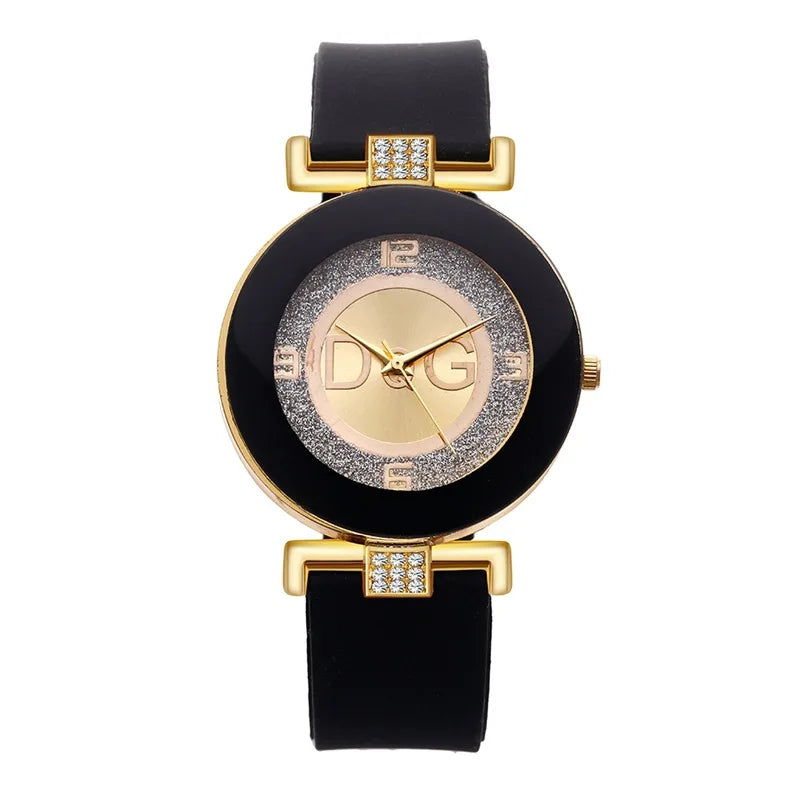 DQG Luxurious Brand Simple Design Ladies Quartz Watches Black And White Silicone Strap Large Dial Creative Fashion Wrist watch