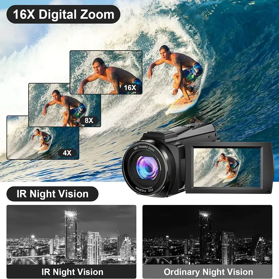 5K-Videokamera-Camcorder, 48 MP, WLAN, Nachtsicht, LED-Leuchten, Vlogging-Kamera für YouTube, 16-facher Digitalzoom, Touchscreen-Kamera