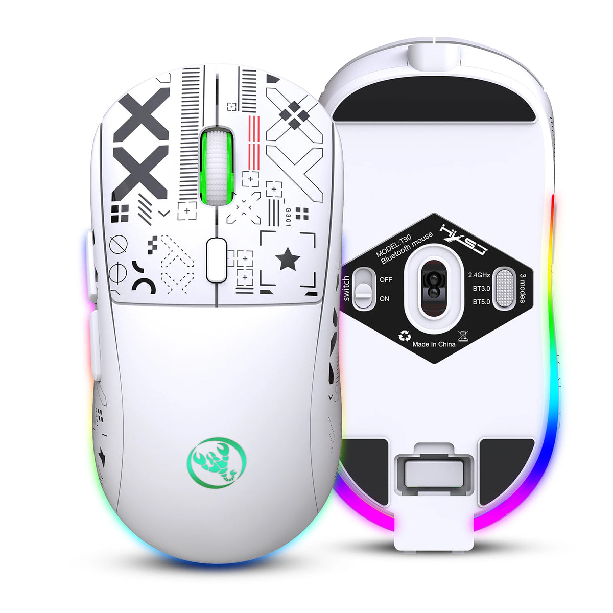 hxsj T90 2.4G Wireless Mechanical Mouse RGB Gaming Mouse Ergonomic 10 Million Keystroke 3600DPI Mouse 11 RGB Lighting Modes Mice