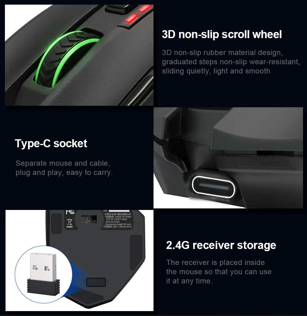 E-YOOSO X-33 RGB USB 2.4G Wireless Gaming Mouse 16000 DPI 16 Buttons Programmable Game Optical Mice for Computer PC Laptop