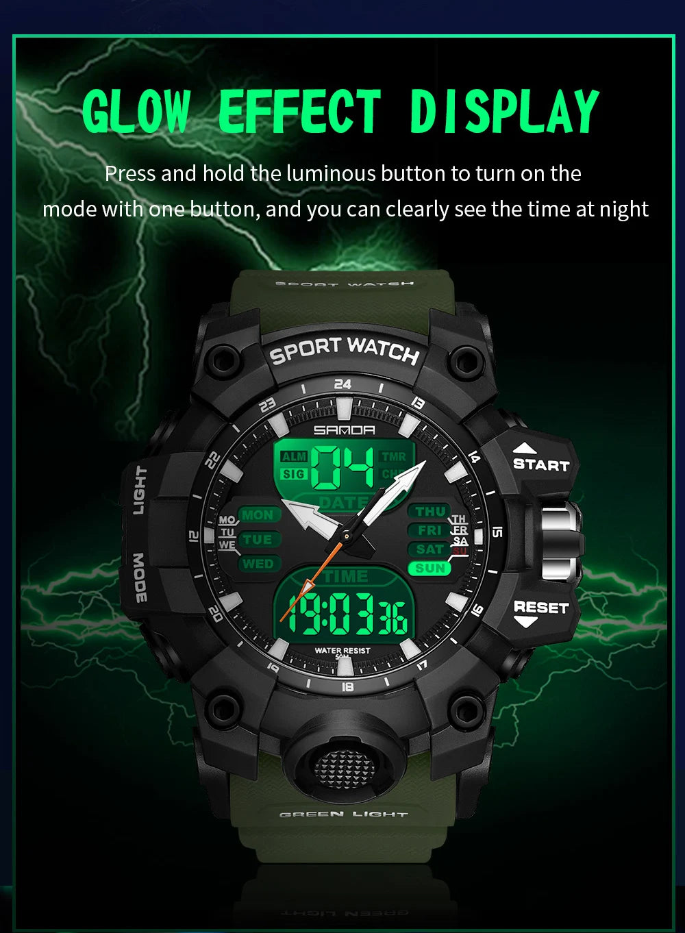 SANDA Reloj electrónico de lujo estilo G para hombre, para deportes al aire libre, LED, analógico, digital, cronógrafo, militar, pantalla dual, resistente al agua hasta 50 m