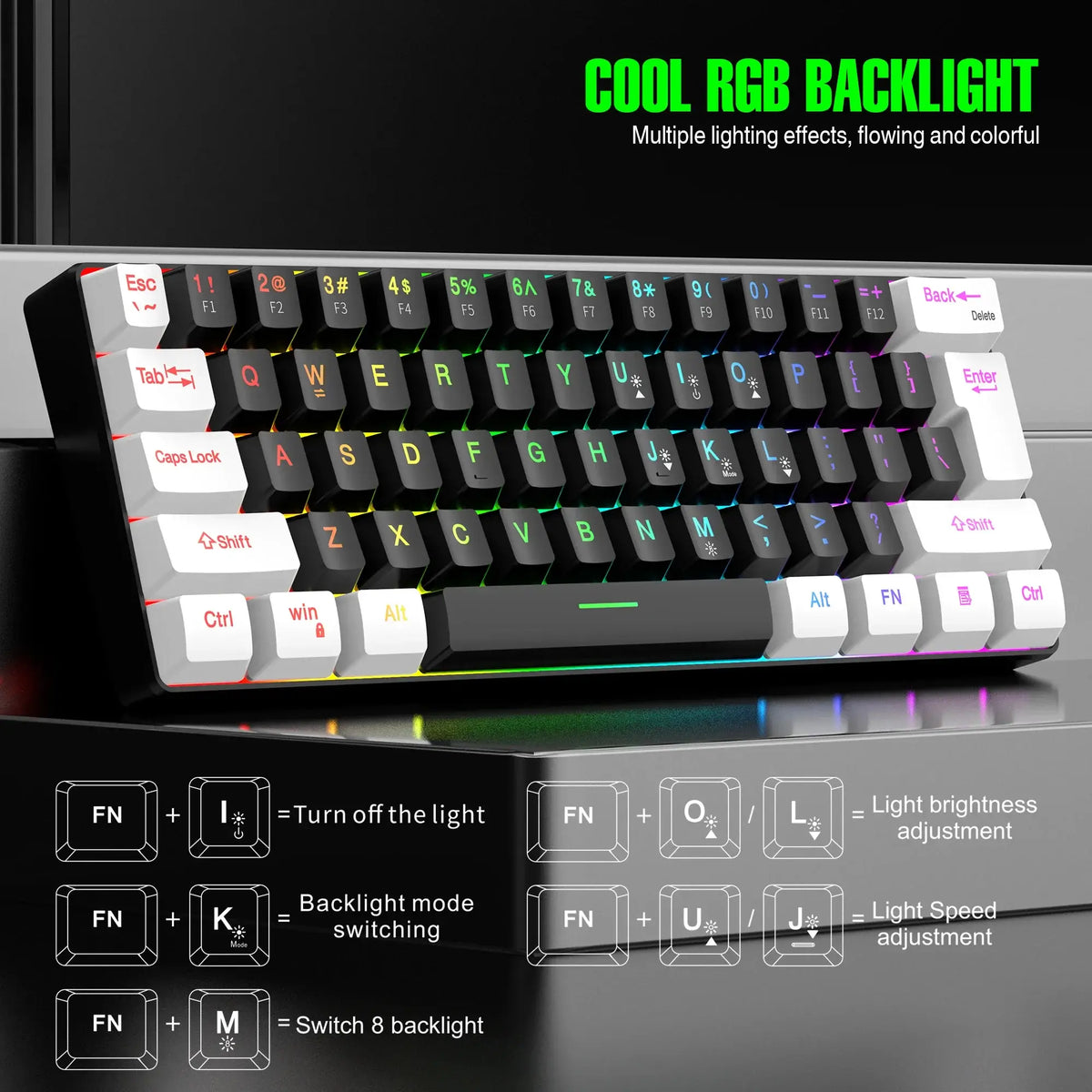 60% wired gaming keyboard, RGB backlight ultra compact mini keyboard, waterproof small compact 61 key keyboard for pc/Mac gamers