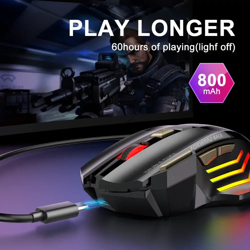 Ratón inalámbrico recargable con Bluetooth para juegos, ratón ergonómico para ordenador con retroiluminación RGB, ratón silencioso para ordenador portátil y PC