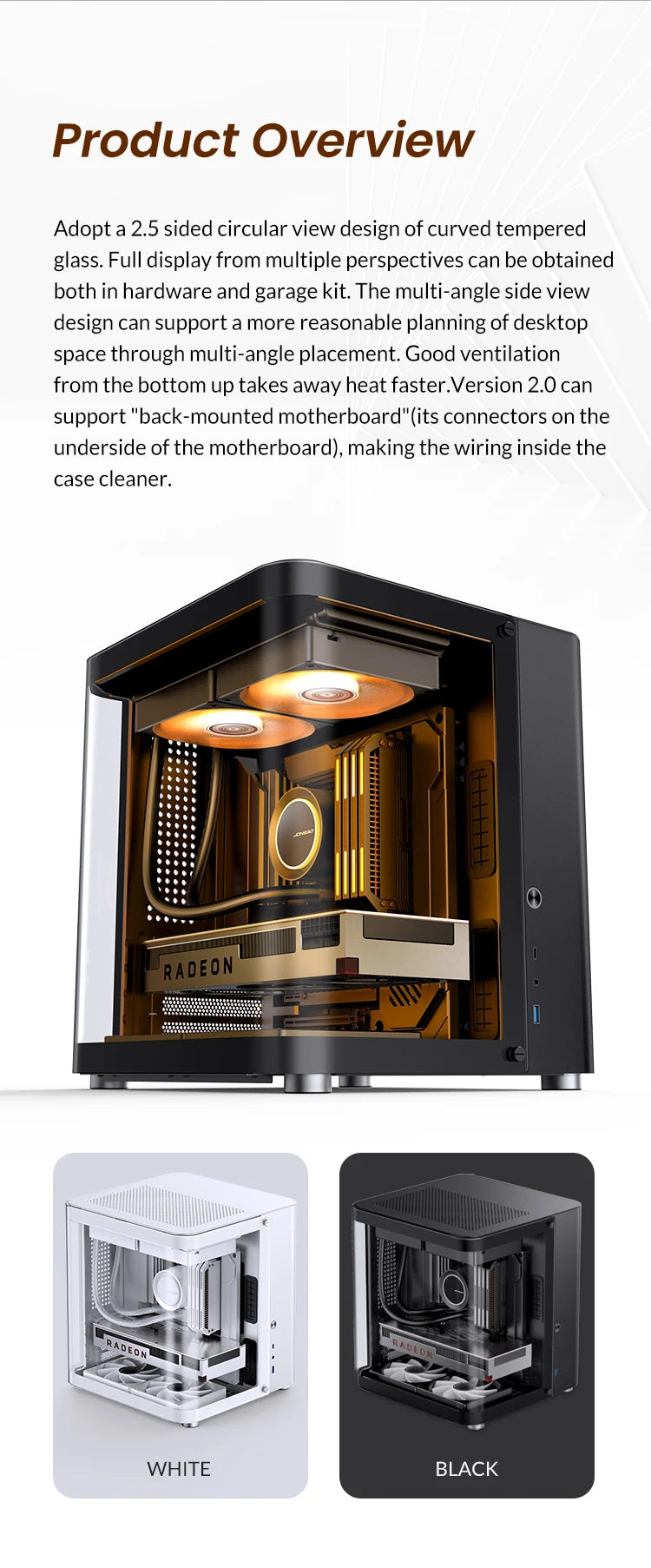 JONSBO TK-1 2.0 M-ATX Case Mini PC Case Ring Tempered Glass Side Penetration E-sports Seaview Room Desktop Computer Mini Chassis