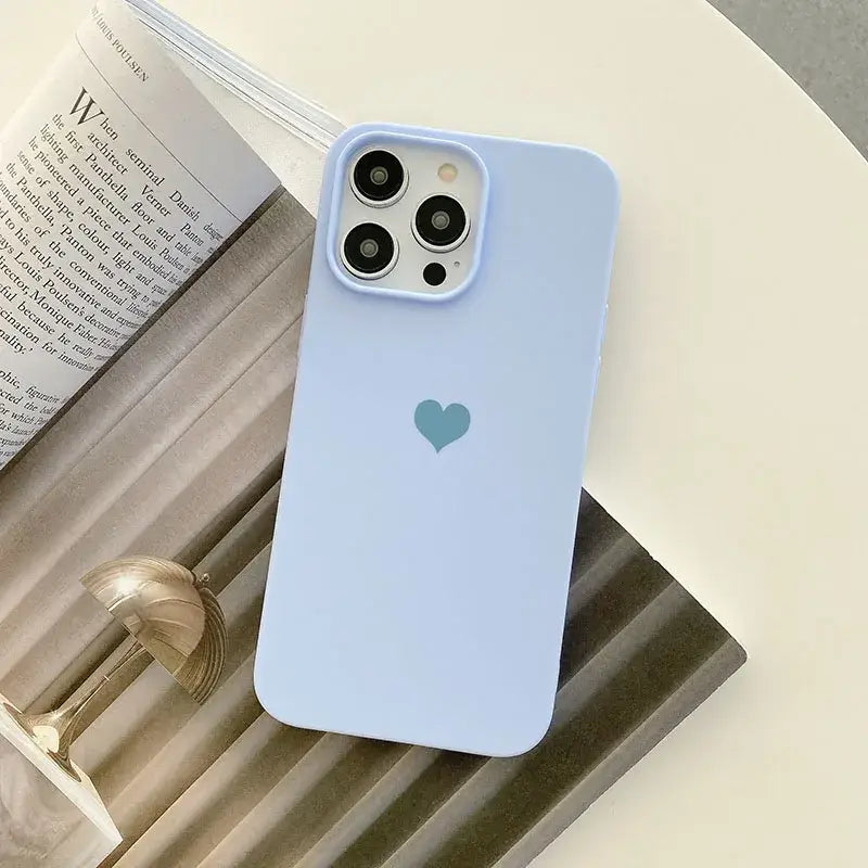 Lovely Love Candy Color Silicone Soft Case For iPhone 15 14 13 12 11 Pro XS Max X XR SE 3 7 8 6S 6 Plus Matte TPU Back Cover