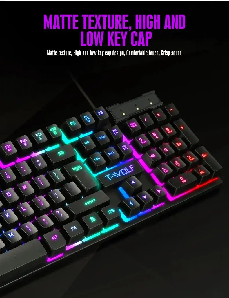 Gaming Keyboard Gamer Keyboard with Backlight USB RGB 104 Rubber Keycaps Wired Ergonomic Russian Keyboard for PC Laptop