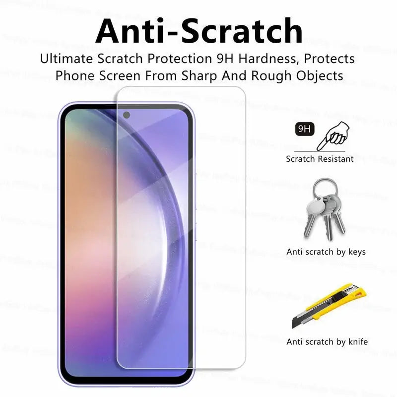 2/4 protectores de pantalla para Samsung Galaxy A54 5G, vidrio templado, Samsung Galaxy A04S A14 A24 A34 A54 5G, vidrio de pantalla con pegamento completo