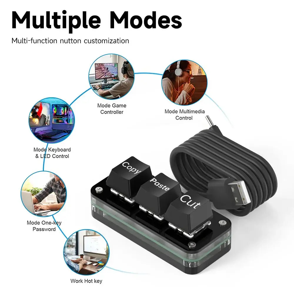 Mini teclado de programación de macros RGB de 3 teclas para juegos de Photoshop Teclado de programación de intercambio en caliente Minibotón para copiar y pegar Macropad