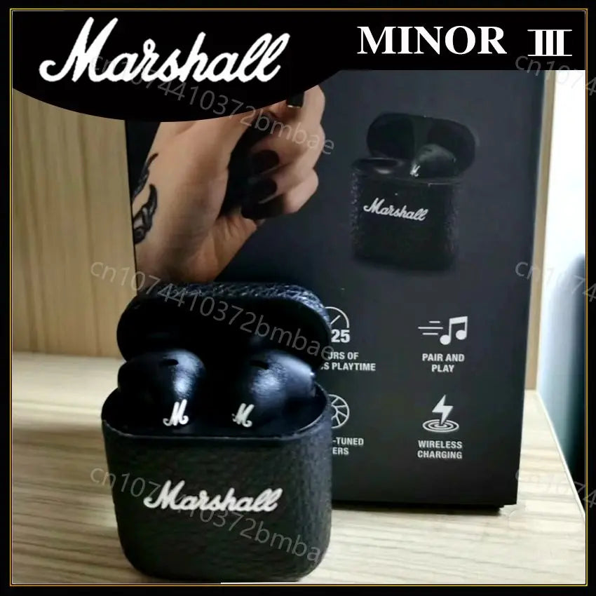 Marshall MINOR III Portable Wireless Headphones HIFI Sound Bluetooth Earphone with Charging Case Sport Semi-In-Ear Headphone