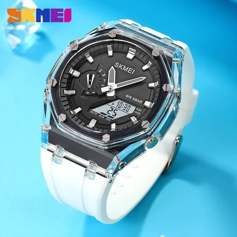 SKMEI Reloj de hombre resistente al agua con cronómetro y cuenta atrás, luz LED, movimiento electrónico, reloj de pulsera con 5 alarmas, 2 relojes digitales de tiempo 2100