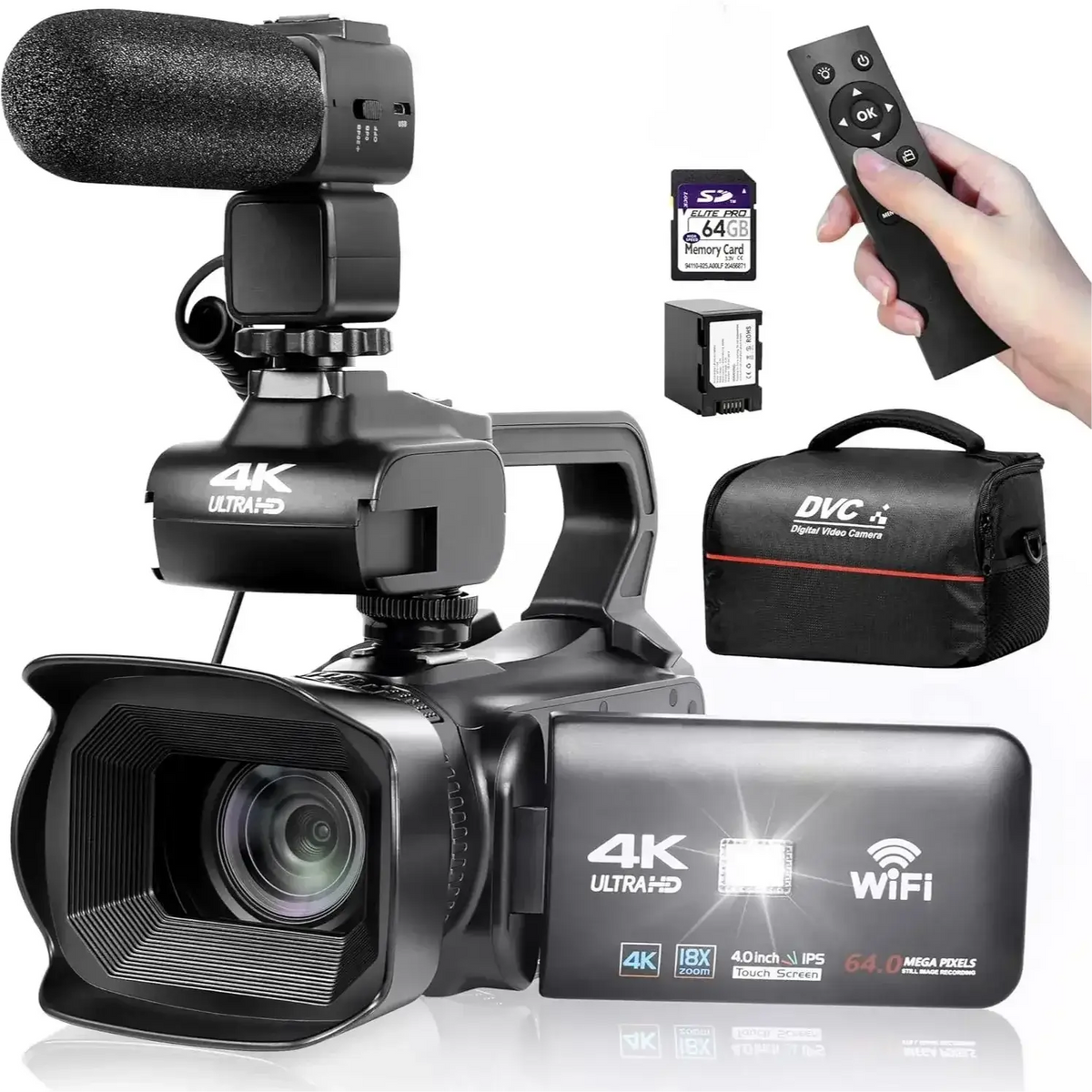 4K Professionelle Videokameras für Fotografie 64MP Ultra HD 18X Digitalzoom Camcorder YouTube Live-Streaming Vlog Recorder